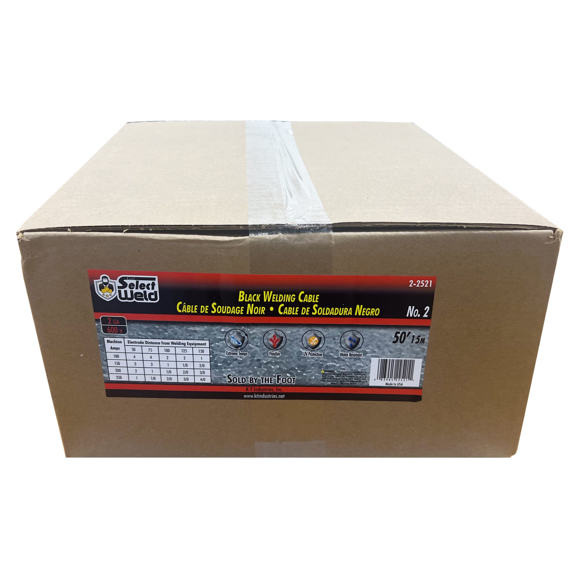 K-T Industries Welding Cable, No. 2 AWG, 50ft. Box, 600V, Model# 2-2521